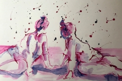 Two-perky-ladies-in-ecoline-with-spots-2021-35x45cm